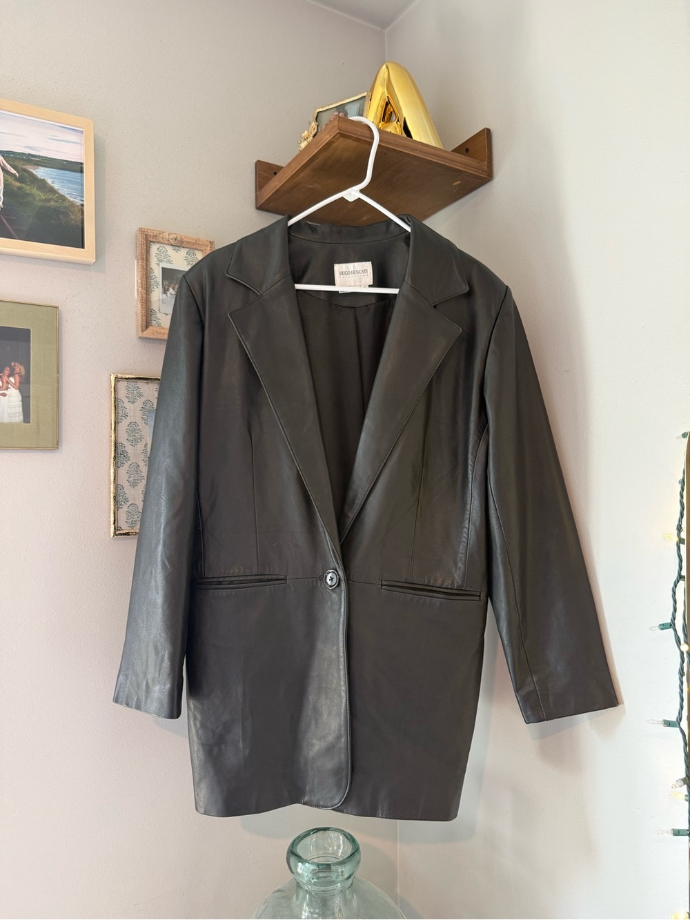 Vintage Black Leather Blazer Jacket